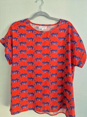 Stewart Simmons Orange Tiger Print Top – Bold Boutique Graphic – Size L